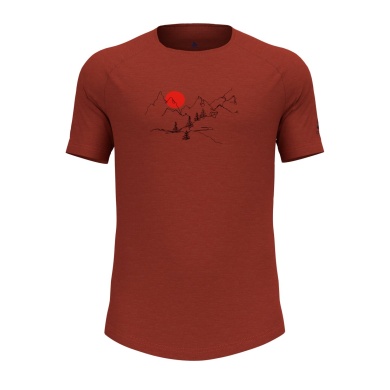 Odlo Wander-/Freizeit Tshirt Crew Neck Ascent Performance Wool 130 mit Landschaftsprint rot Herren